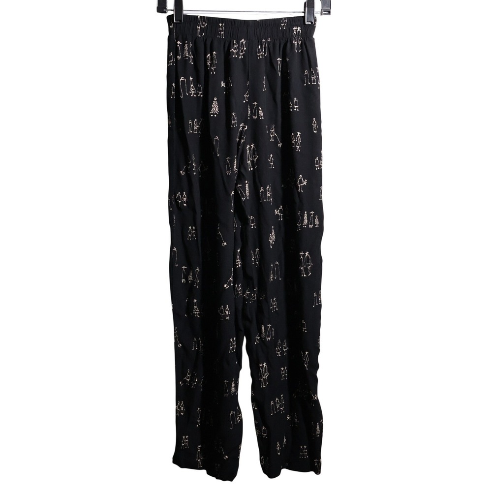 VTG‎ 90s Black Rayon People Print Rayon Pants Whimsigoth Novelty Boho Retro P S
